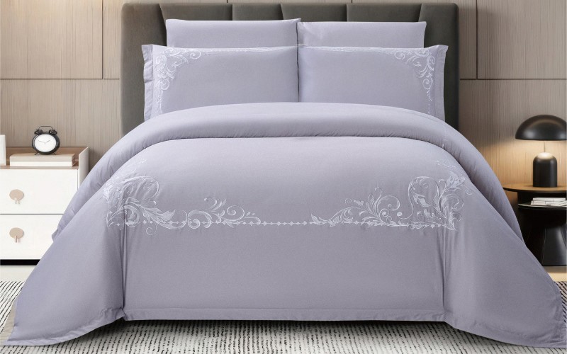 Tokio Cotton Embroidered Duvet Cover Set Without Filling 6 PCS - King Grey