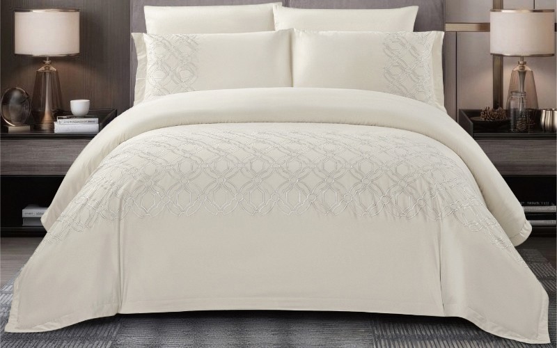 Orleans Cotton Embroidered Duvet Cover Set Without Filling 6 PCS - King L.Beige