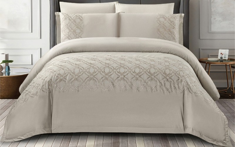 Orleans Cotton Embroidered Duvet Cover Set Without Filling 6 PCS - King D.Beige