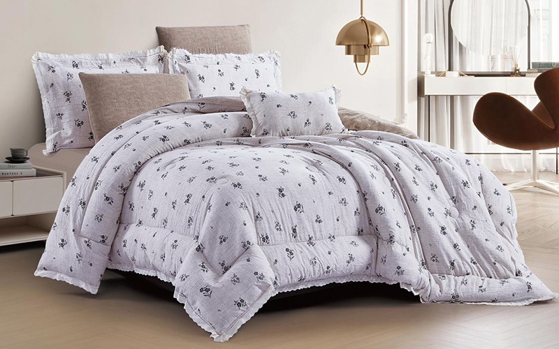 Sina Lace Printed Comforter Bedding Set 4 PCS - Single L.Beige