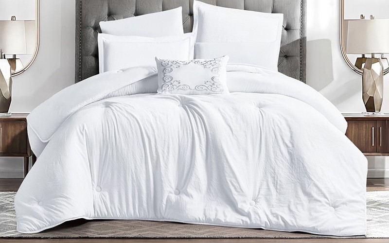 Zari Stripe Comforter Bedding Set 7 PCS - King White