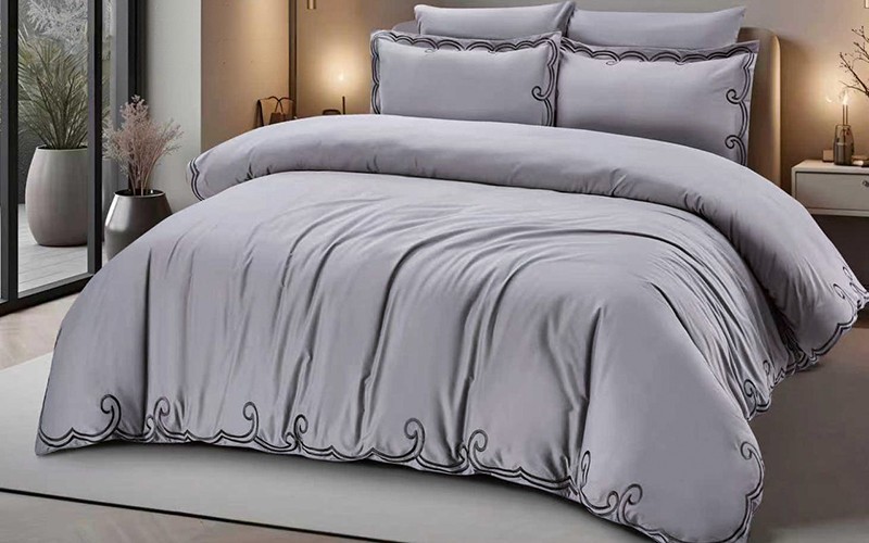 Rania Cotton Duvet Cover Set Without Filling 6 PCS - King Grey