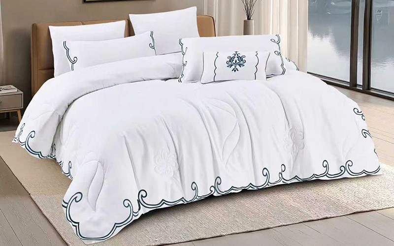 Rania Cotton Embroidered Comforter Bedding Set 7 PCS - King White & Grey
