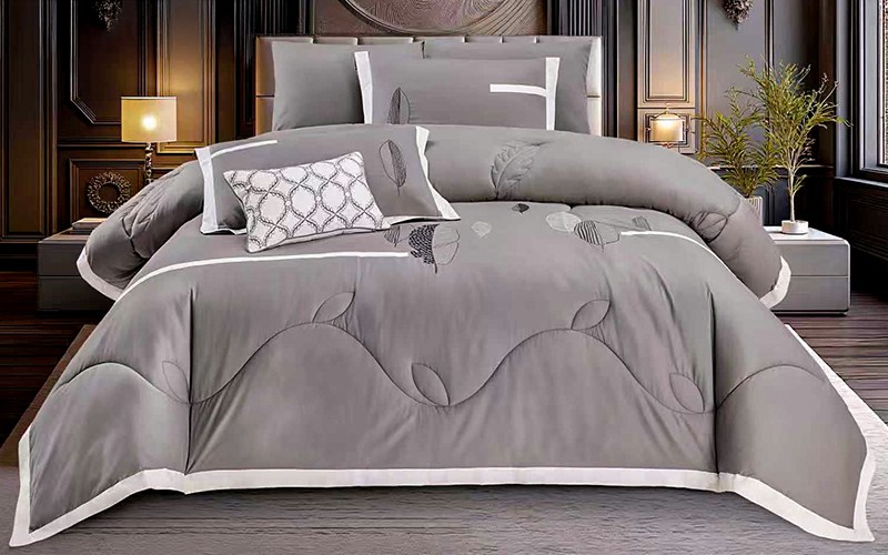 Karima Cotton Embroidered Comforter Bedding Set 7 PCS - King Grey