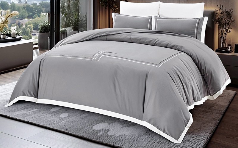 Farah Cotton Embroidered Duvet Cover Set Without Filling 6 PCS - King Grey