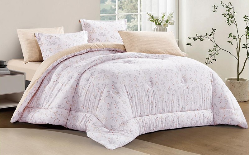 Hena Cotton Printed Comforter Bedding Set 6 PCS - Queen Pink