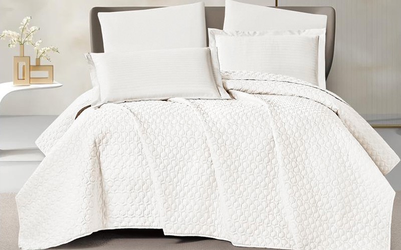 New Relax Hotel Stripe BedSpread Bedding Set 6 PCS - King Off White