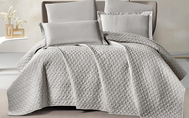 New Relax Hotel Stripe BedSpread Bedding Set 6 PCS - King Grey
