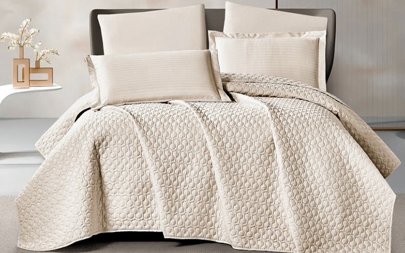 New Relax Hotel Stripe BedSpread Bedding Set 6 PCS - King D.Beige