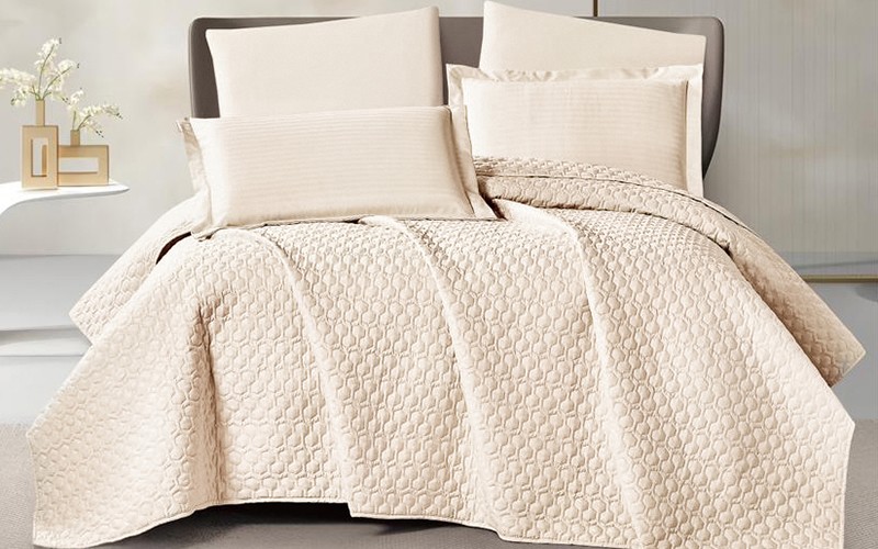New Relax Hotel Stripe BedSpread Bedding Set 6 PCS - King L.Beige
