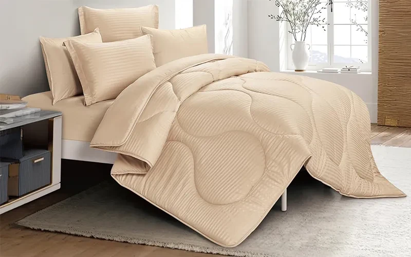 Relax Stripe Hotel Comforter Bedding Set 4 PCS - Single Beige