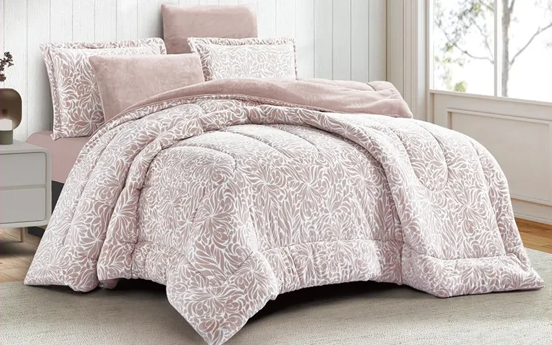 Fancy Flannel Comforter Bedding Set 6 PCS - King Pink