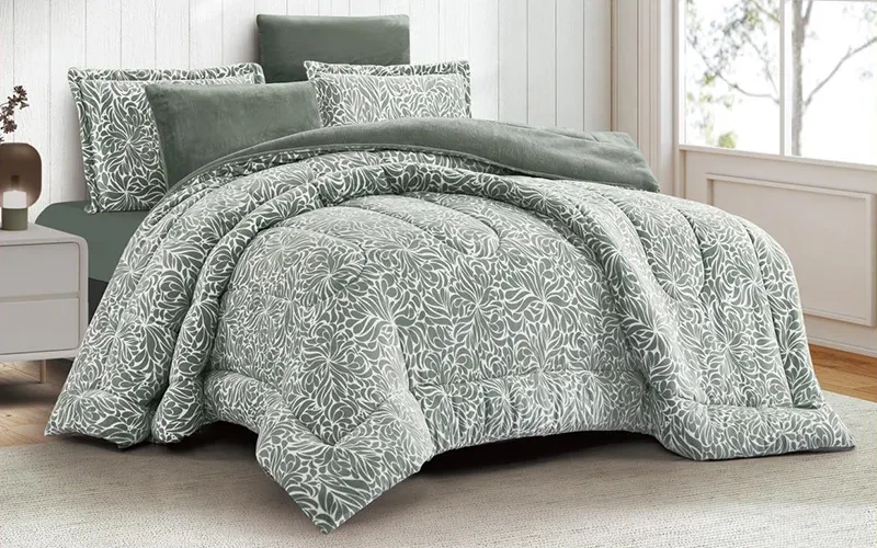 Fancy Flannel Comforter Bedding Set 6 PCS - King Green