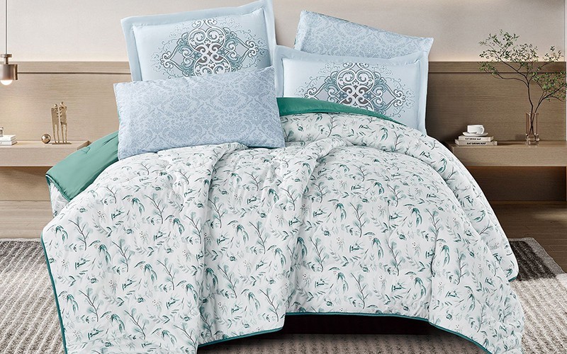 Grove Printed Comforter Bedding Set 6 PCS - King White & Mint