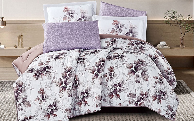 Grove Printed Comforter Bedding Set 6 PCS - King White & Brown