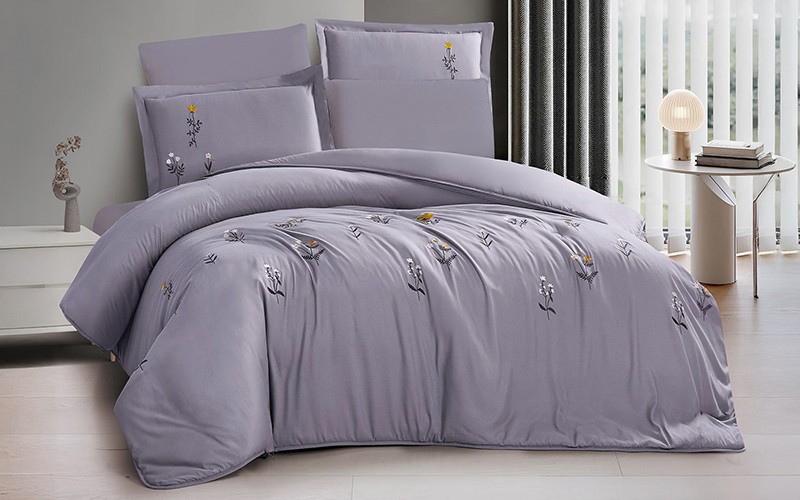 New Rivan Embroidered Duvet Cover Set Without Filling 6 PCS - King Grey