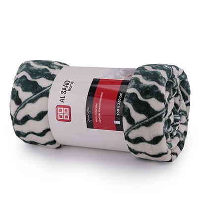 Al Saad Home Flannel Blanket 1 PC - Single Off White & Green