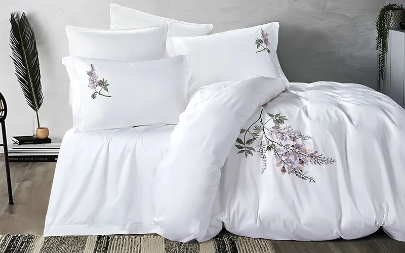 Cyber Cotton 3D Embroidered Duvet Cover Bedding Set With Filling 7 PCS - King White