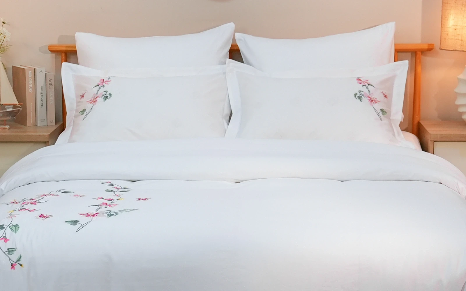 Cyber Cotton 3D Embroidered Duvet Cover Bedding Set With Filling 7 PCS - King White