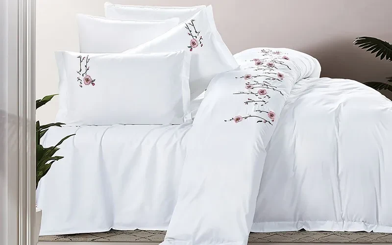 Cyber Cotton 3D Embroidered Duvet Cover Bedding Set Without Filling 6 PCS - King White