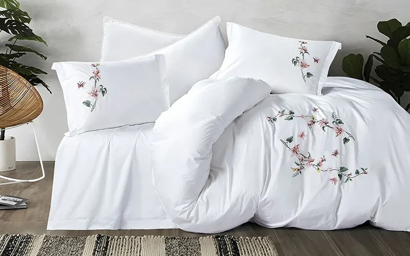 Cyber Cotton 3D Embroidered Duvet Cover Bedding Set Without Filling 6 PCS - King White