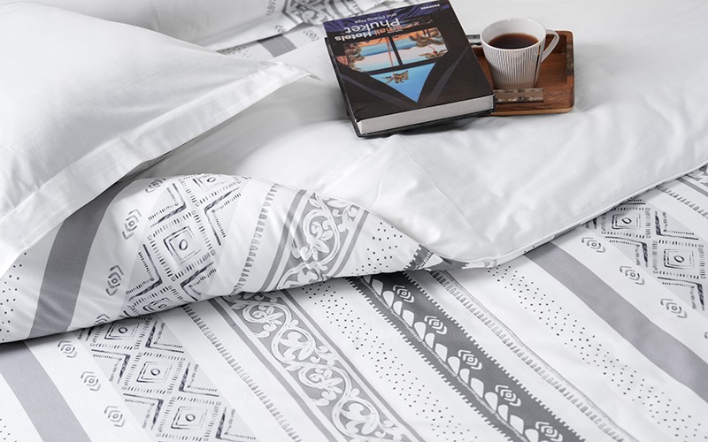 Stella Double Face Cotton Printed Duvet Cover Bedding Set Without Filling 6 PCS - King White & Grey