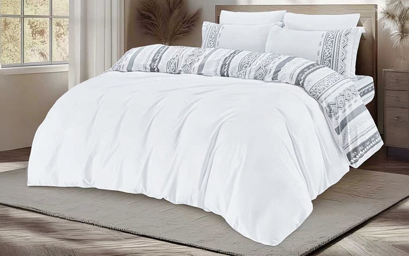Stella Double Face Cotton Printed Duvet Cover Bedding Set Without Filling 6 PCS - King White & Grey