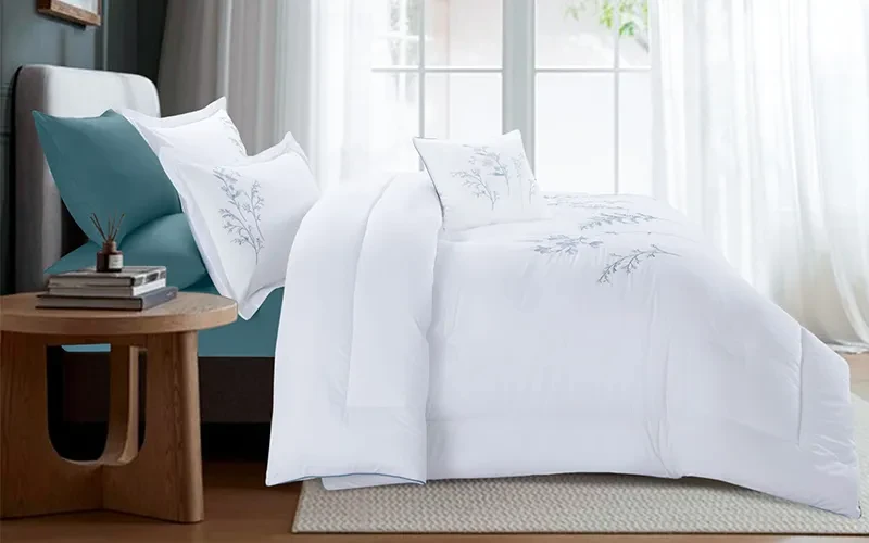 Florida Cotton Embroidered Comforter Bedding Set 7 PCS - King White & Turquoise