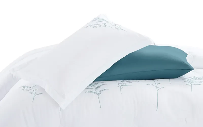 Florida Cotton Embroidered Comforter Bedding Set 7 PCS - King White & Turquoise