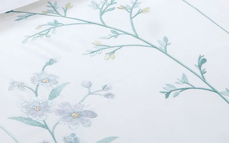 Florida Cotton Embroidered Comforter Bedding Set 7 PCS - King White & Turquoise