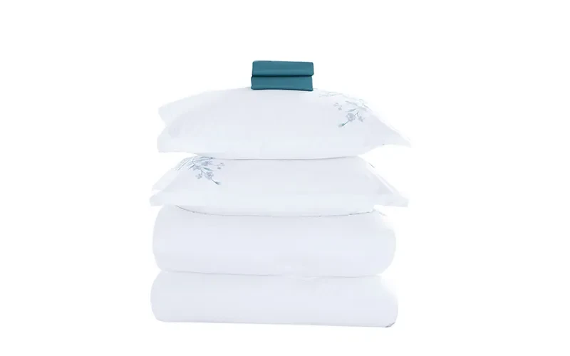 Florida Cotton Embroidered Comforter Bedding Set 7 PCS - King White & Turquoise