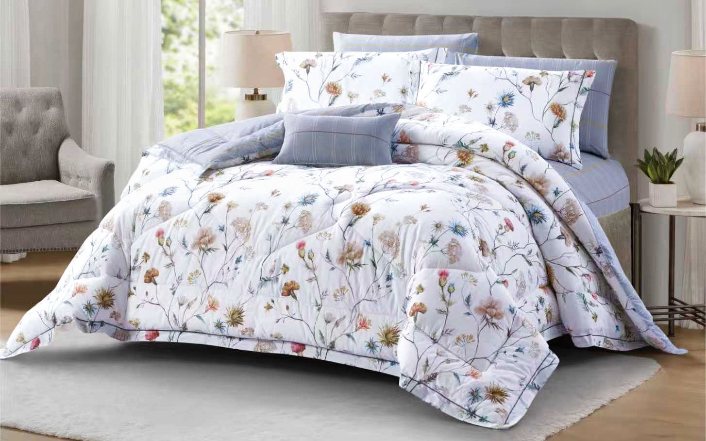 Clara Cotton Printed Comforter Bedding Set 6 PCS - Queen Multi Color