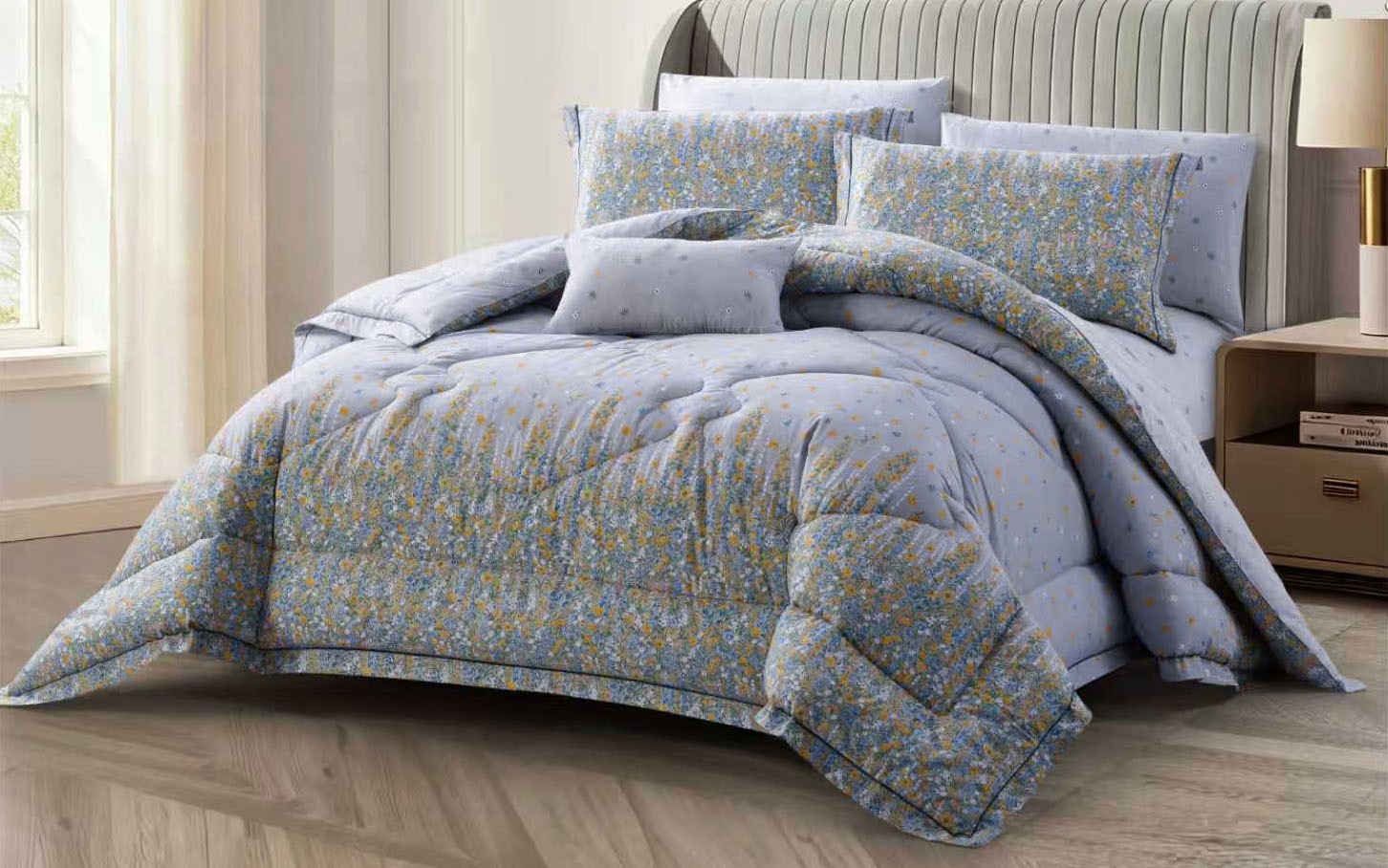 Clara Cotton Printed Comforter Bedding Set 6 PCS - Queen Multi Color
