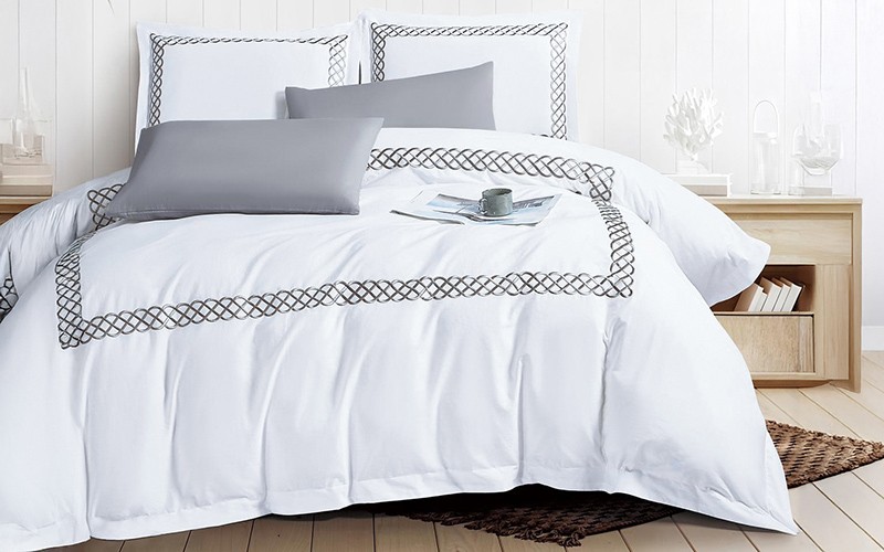 Loya Cotton Embroidered Duvet Cover Bedding Set Without Filling 6 PCS - King White & Grey