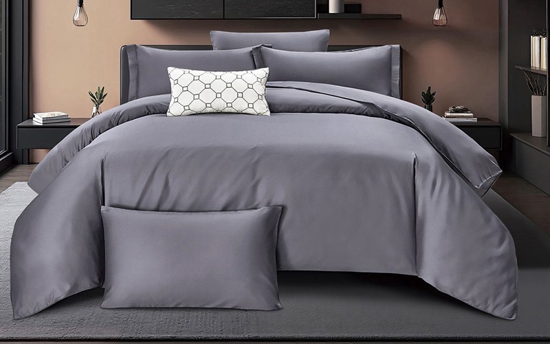Belle Cotton Plain Duvet Cover Bedding Set With Filling 8 PCS - King Grey