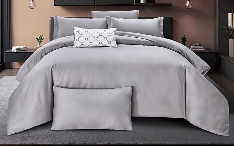 Belle Cotton Plain Duvet Cover Bedding Set With Filling 8 PCS - King L.Grey