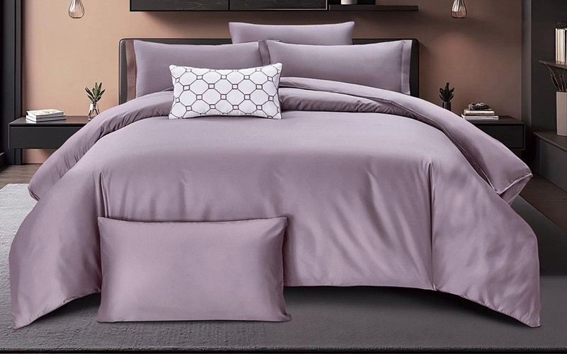 Belle Cotton Plain Duvet Cover Bedding Set With Filling 8 PCS - King Purple