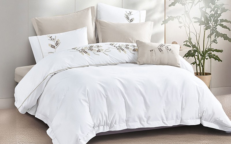 Kara Cotton Embroidered Duvet Cover Bedding Set Without Filling 6 PCS - King White & Beige
