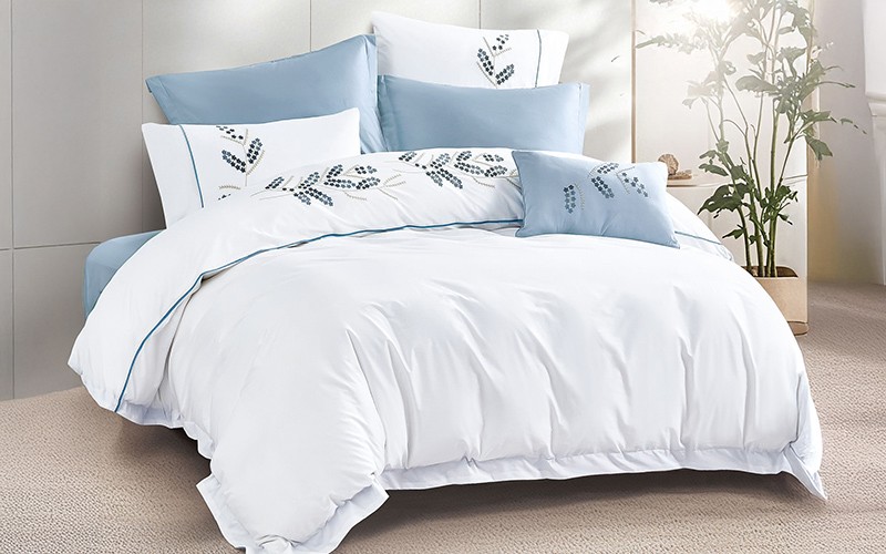 Kara Cotton Embroidered Duvet Cover Bedding Set Without Filling 6 PCS - King White & L.Blue