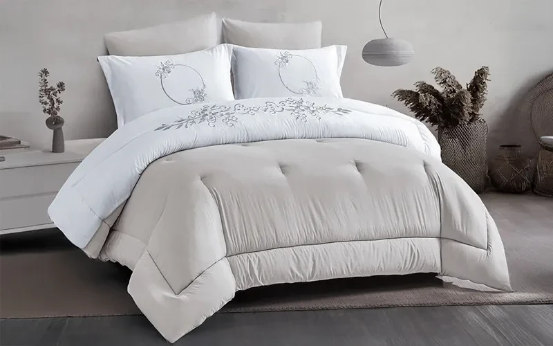Perla Embroidered Comforter Bedding Set 6 PCS - King D.Beige