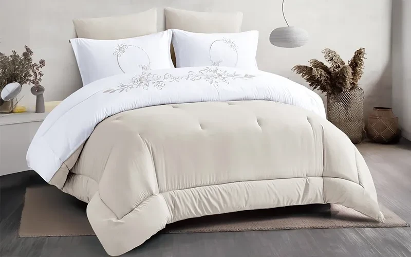 Perla Embroidered Comforter Bedding Set 6 PCS - King Beige