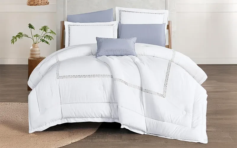 Rama Cotton Embroidered Comforter Bedding Set 7 PCS - King White & Silver