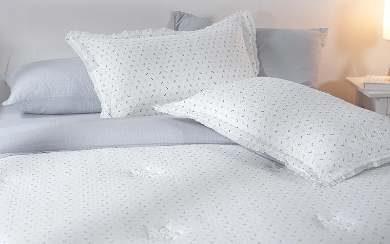Pinky Lace Printed Comforter Bedding Set 6 PCS - Queen White & Grey