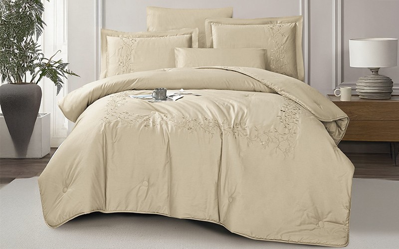Grace Cotton Embroidered Comforter Bedding Set 6 PCS - Queen Beige