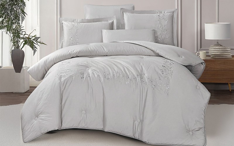 Grace Cotton Embroidered Comforter Bedding Set 6 PCS - Queen L.Grey