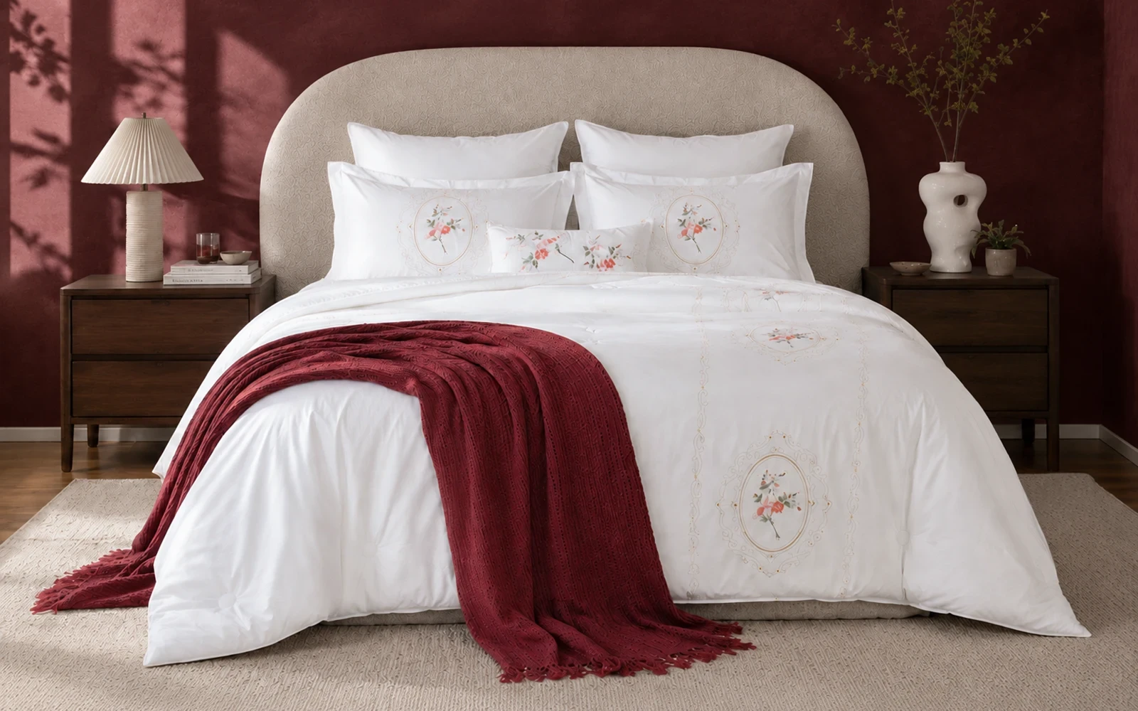 Maha Cotton Embroidered Comforter Set with Turkish Jacquard Compressed Bedspread 8 PCS - King