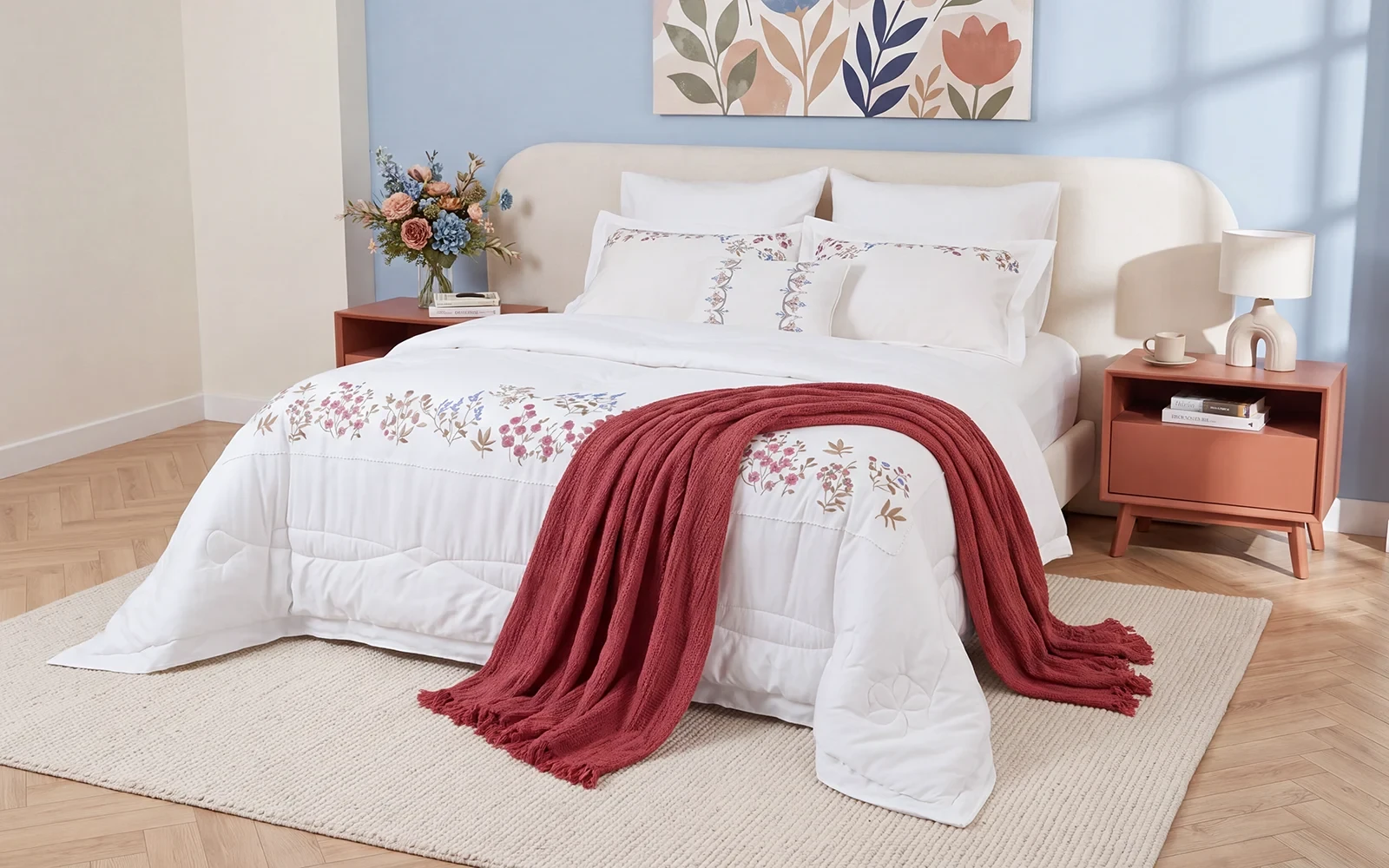 Tinas Cotton Embroidered Comforter Set with Turkish Jacquard Bedspread 8 PCS - King