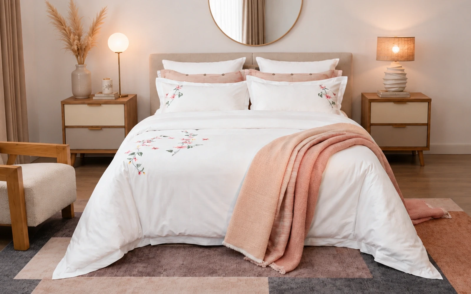 Cyber 3D Embroidered Cotton Duvet Cover Set with Filling & Double Face Turkish Bedspread 10 PCS - King