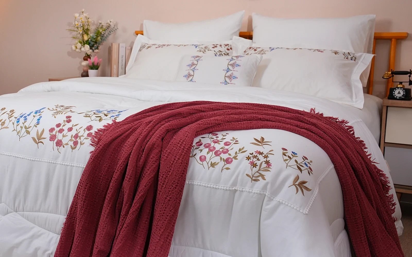 Tinas Cotton Embroidered Comforter Set with Turkish Jacquard Bedspread 8 PCS - King