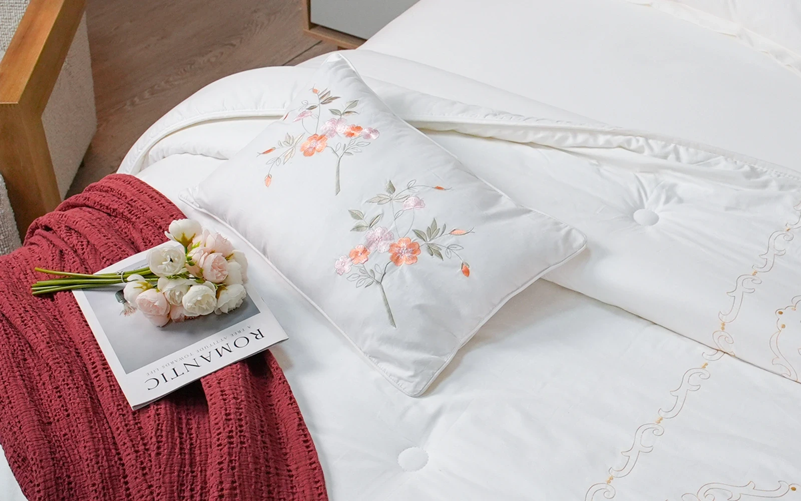 Maha Cotton Embroidered Comforter Set with Turkish Jacquard Compressed Bedspread 8 PCS - King